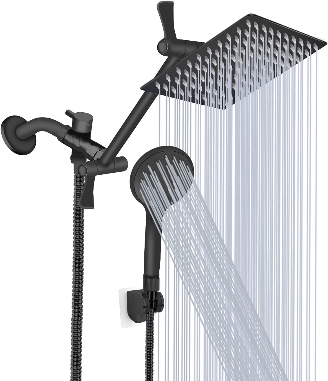Shower Head 10‘’ High Pressure Rainfall Shower Head/Handheld Shower Combo with 11'' Extension Arm, 9 Settings Anti-leak Head with Holder