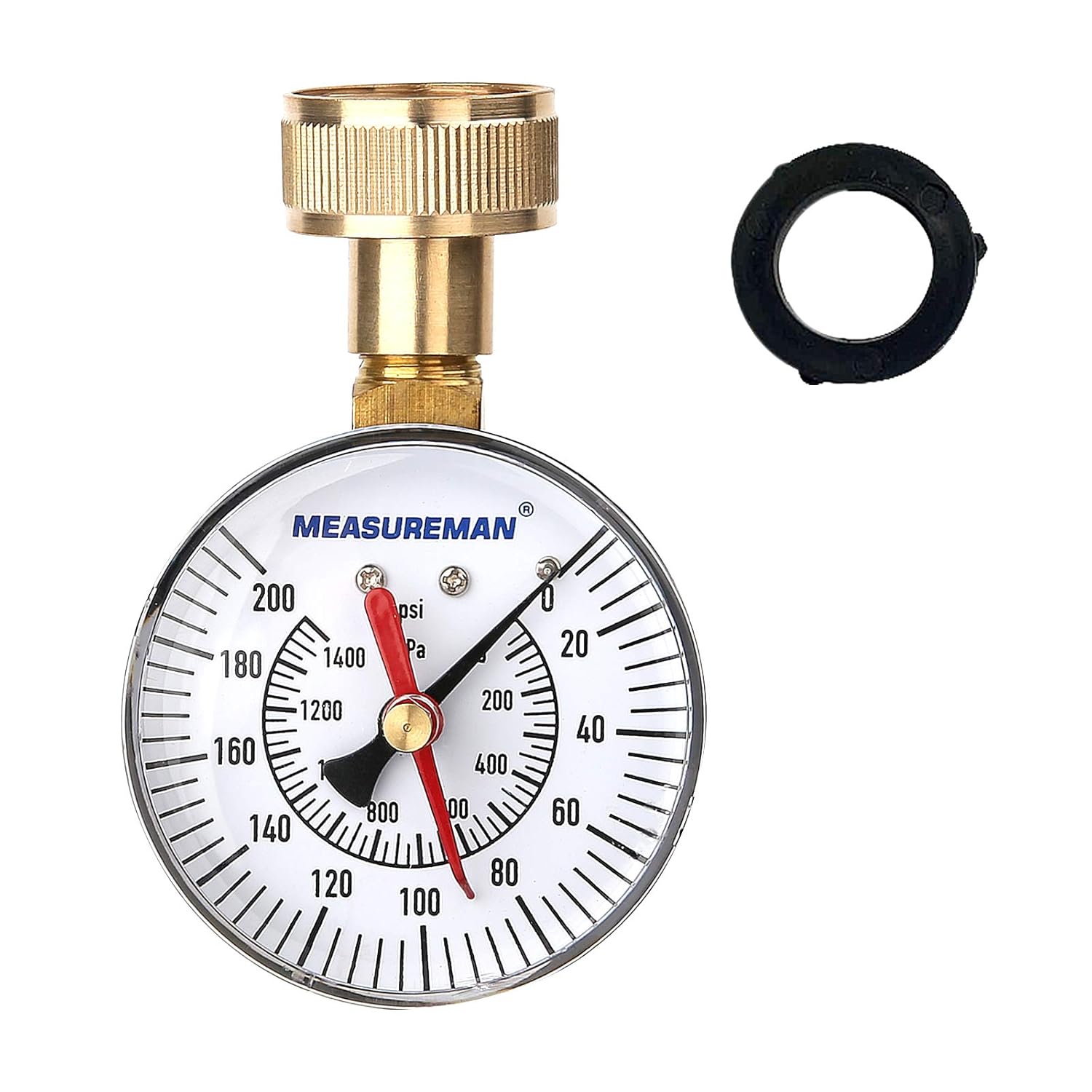 MEASUREMAN 2-1/2" Water Pressure Test Gauge, 3/4" Female Hose Thread, 0-200 psi/kpa with Maximum Pressure Memory