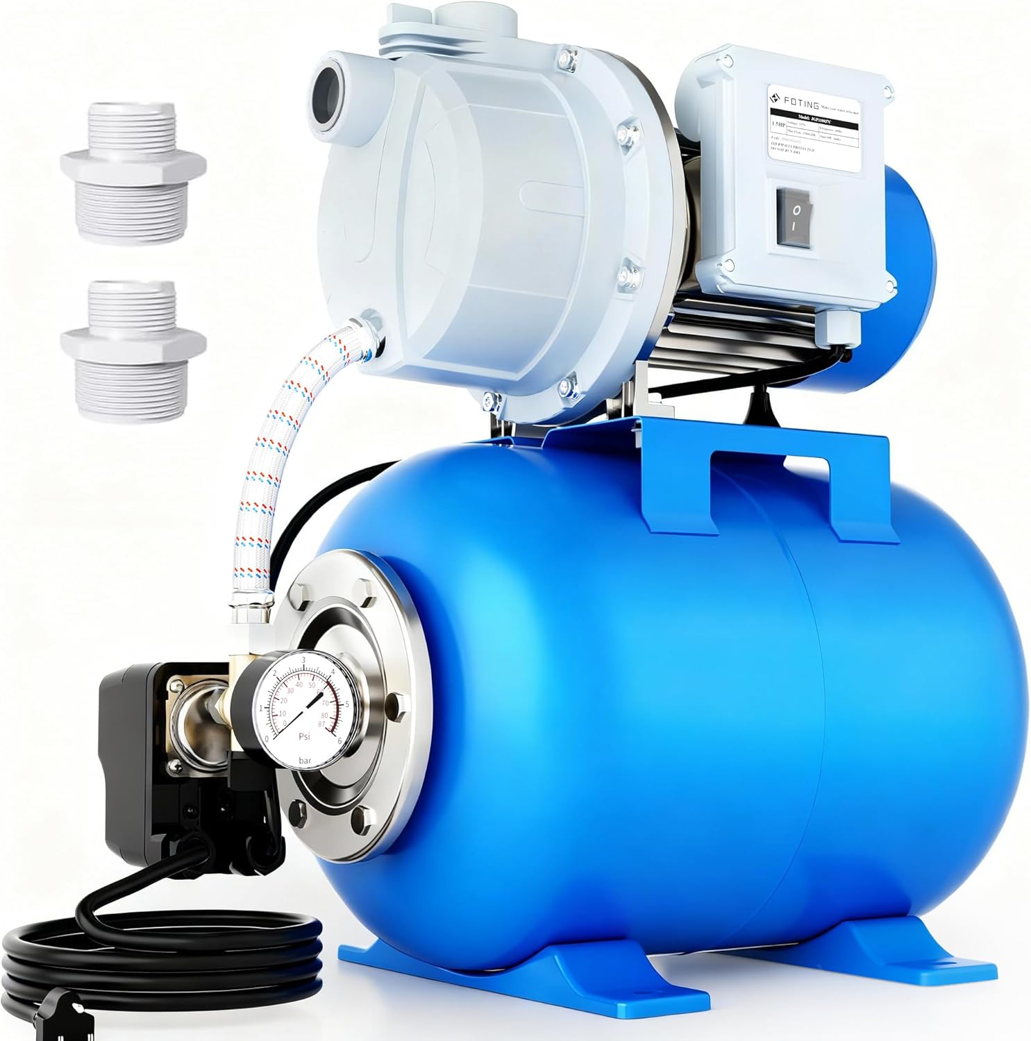 1.5HP Shallow Well Pump with Pressure Tank, 1340GPH Irrigation Jet Pump, 164FT 115V Automatic Water Pumps Booster System