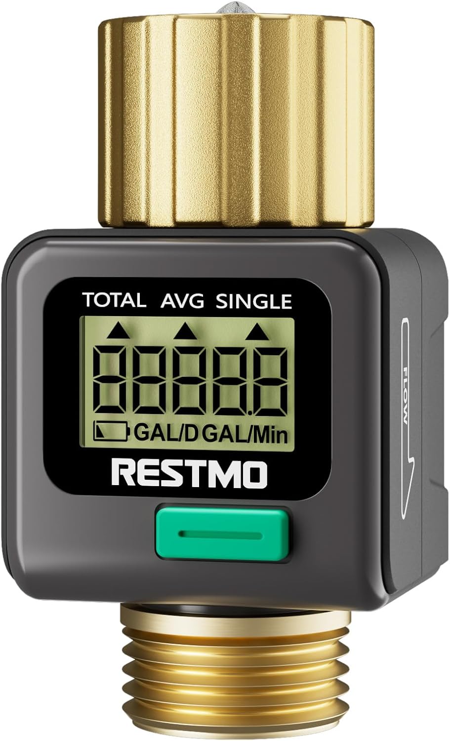 RESTMO Water Flow Meter, Pure Brass Inlet & Outlet | 4 Measure Modes | Display Gallon/Liter Usage and Flow Rate