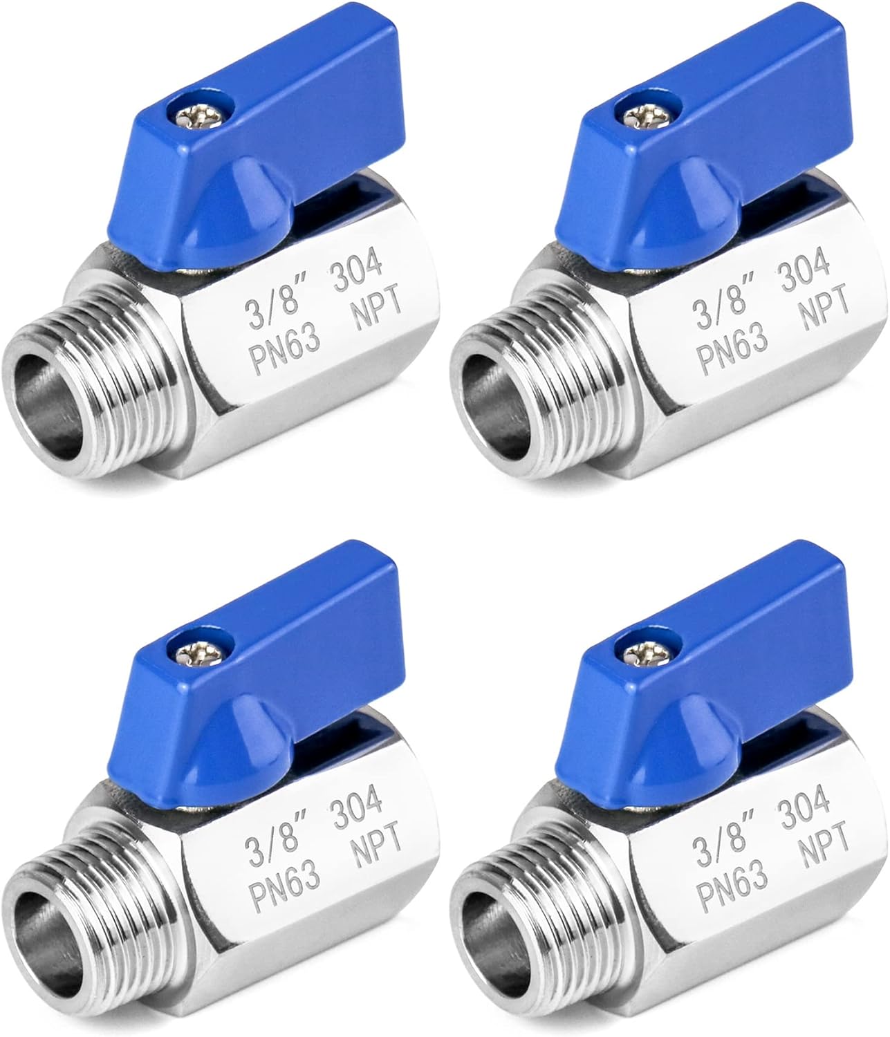 Mini Ball Valve, 4 Pack Stainless Steel Valves 3/8" NPT Thread Female & Male for Reliable Shut-Off Valve