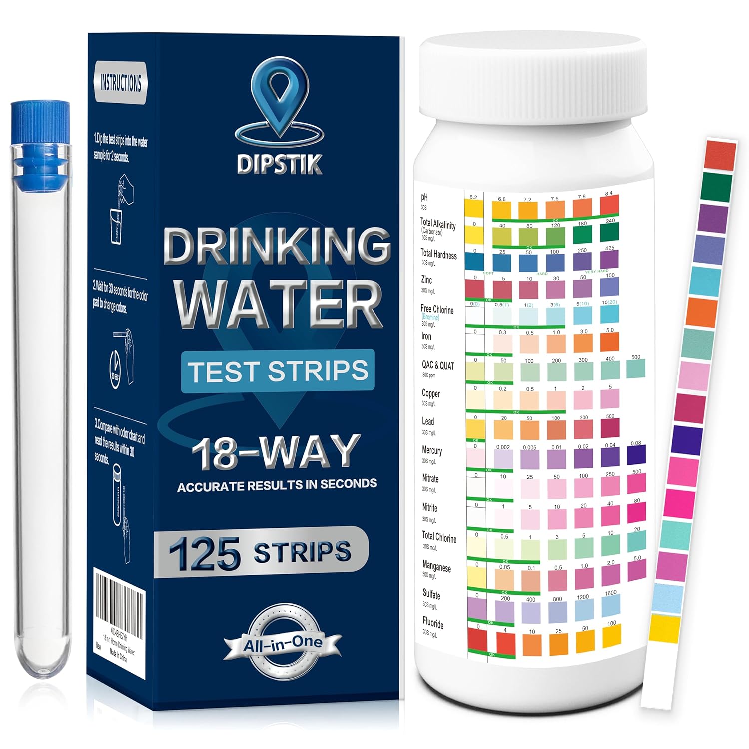 18 in 1 Home Drinking Water Test Kit-125 Water Quality Test Strips for Well Tap Test Kit,Water Testing Strips for Drinking Water