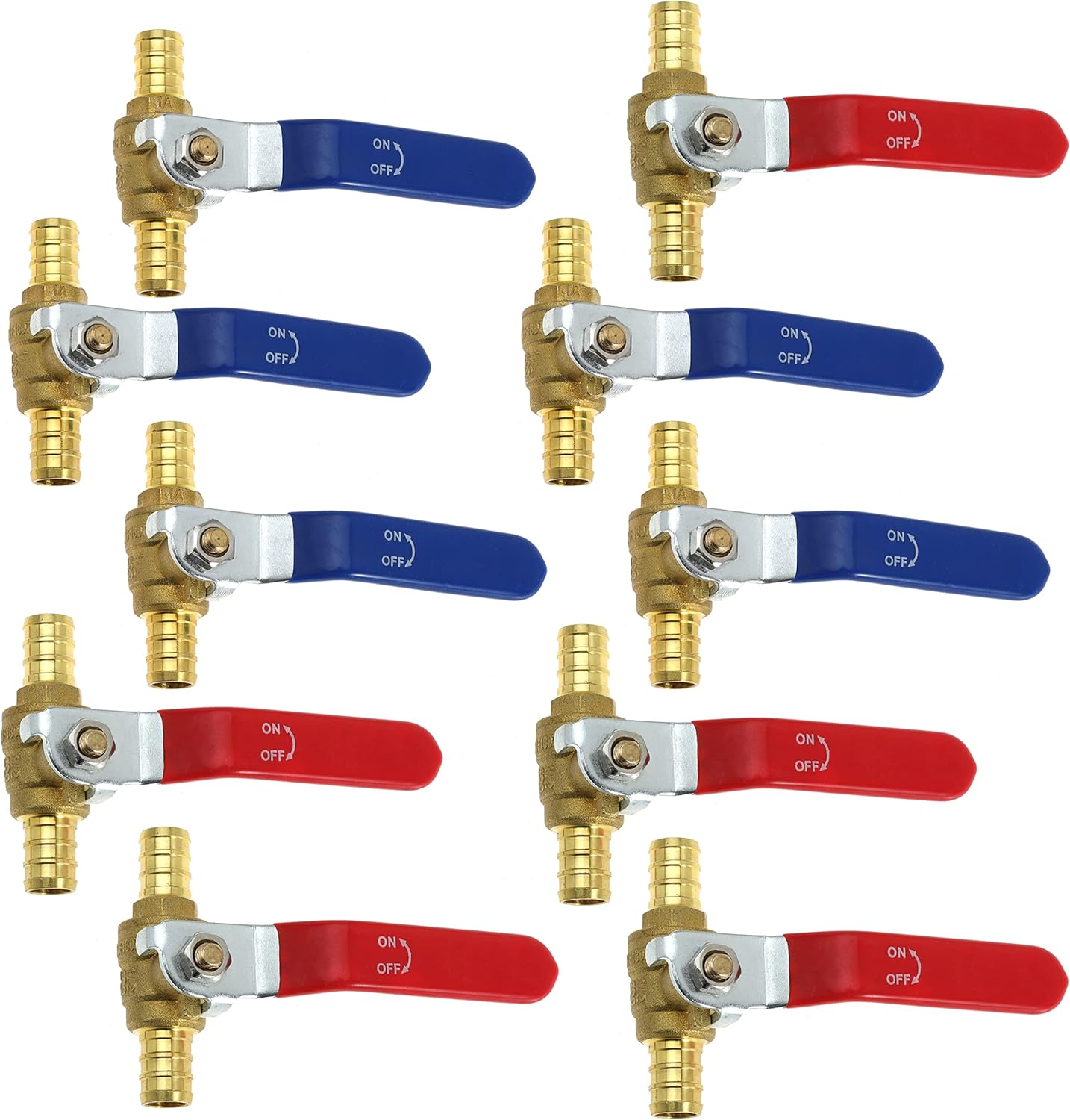 1/2 Inch Pex Brass Shut Off Ball Valve, Pex Barb Water Valve, with T-Handle for Cold and Hot Water (Red and Blue)